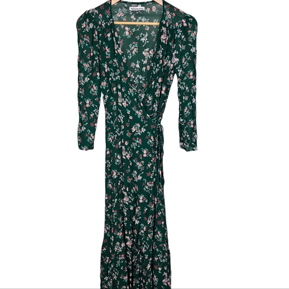 Reformation Dresses Reformation Melba Dress Green Flora Wrap Leg Slip Puff Shoulder Size